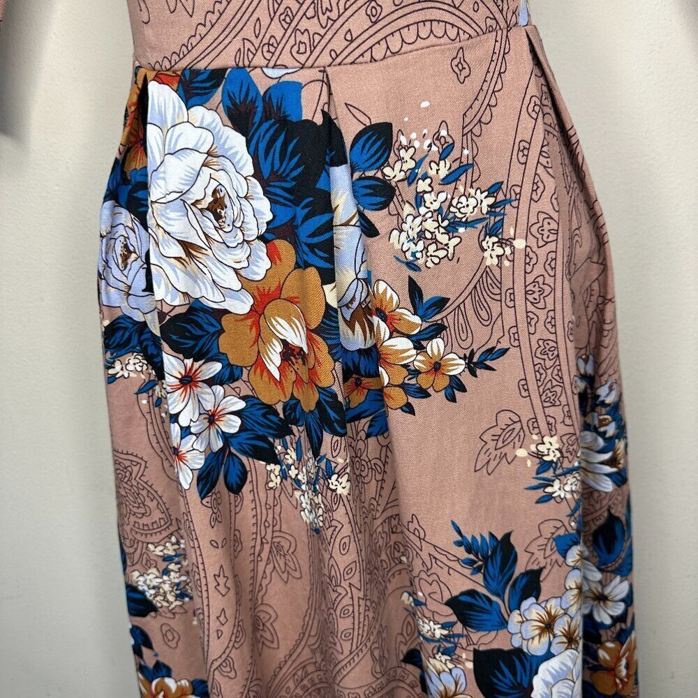 NWOT LAMiU Womens 1950's Retro Rockabilly Dress in Floral Light Brown Size Large - Picture 3 of 11